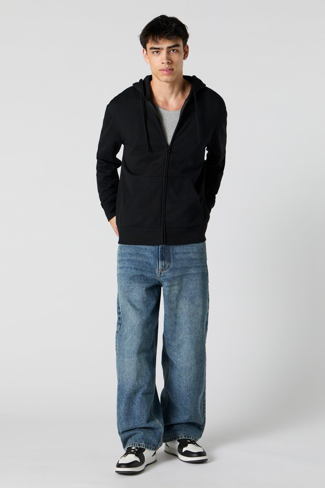 Solid Fleece Zip-Up Hoodie Male Product Image