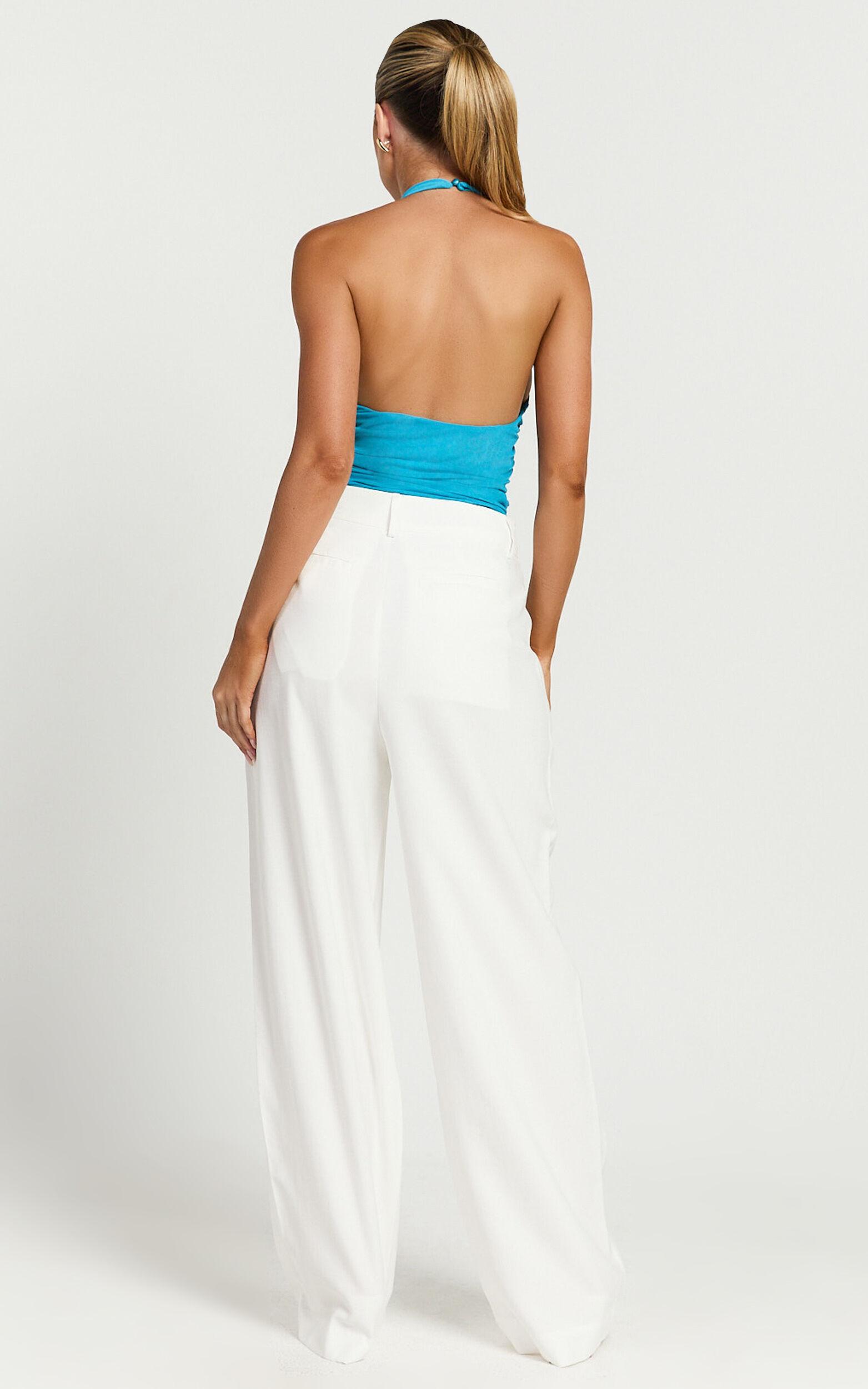 Oaklyn Top - High Draped Neck Mesh Top in Blue Product Image
