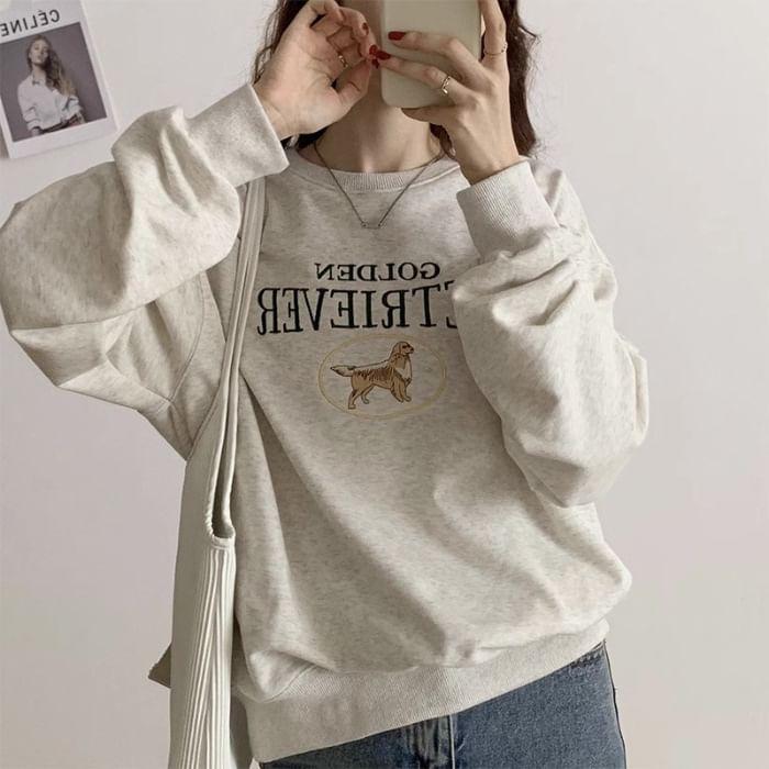 Long Sleeve Lettering Print Loose-Fit Sweatshirt Product Image