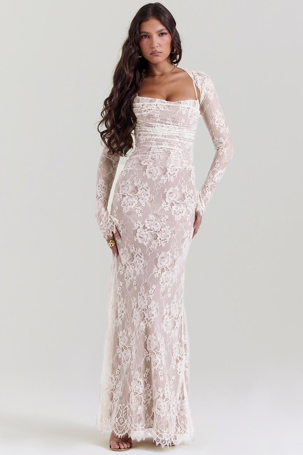 Artemis Vintage Cream Lace Maxi Dress Product Image