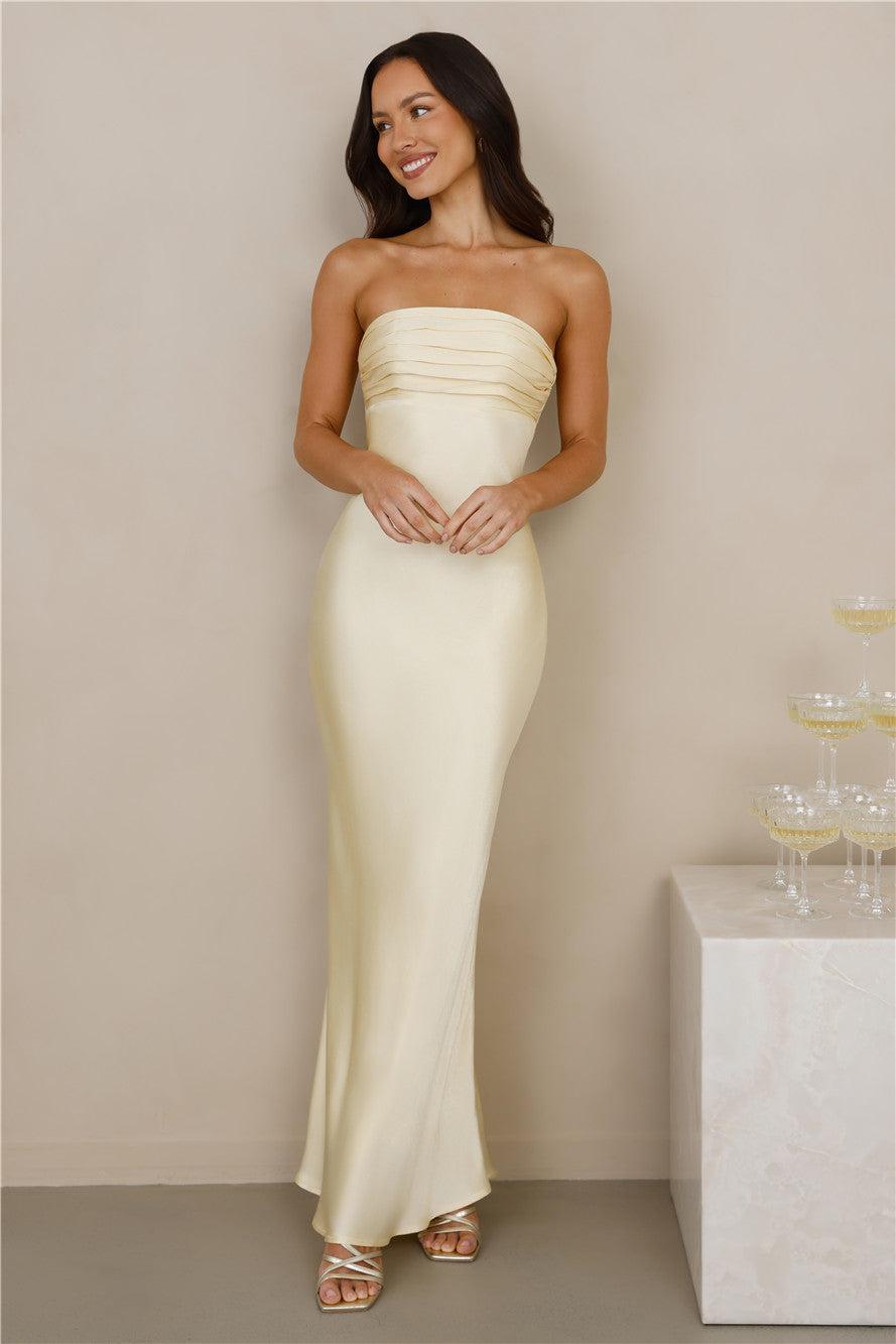 The Seraphina Strapless Satin Maxi Dress Yellow Product Image
