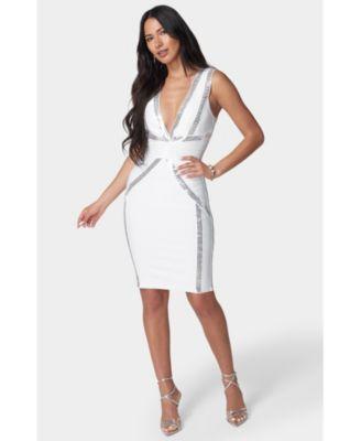 Bebe Womens Bandage Metallic Midi Dress - Ivory Product Image