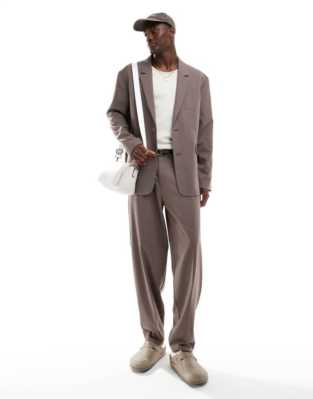 ASOS DESIGN oversized tapered suit pants in mink Product Image