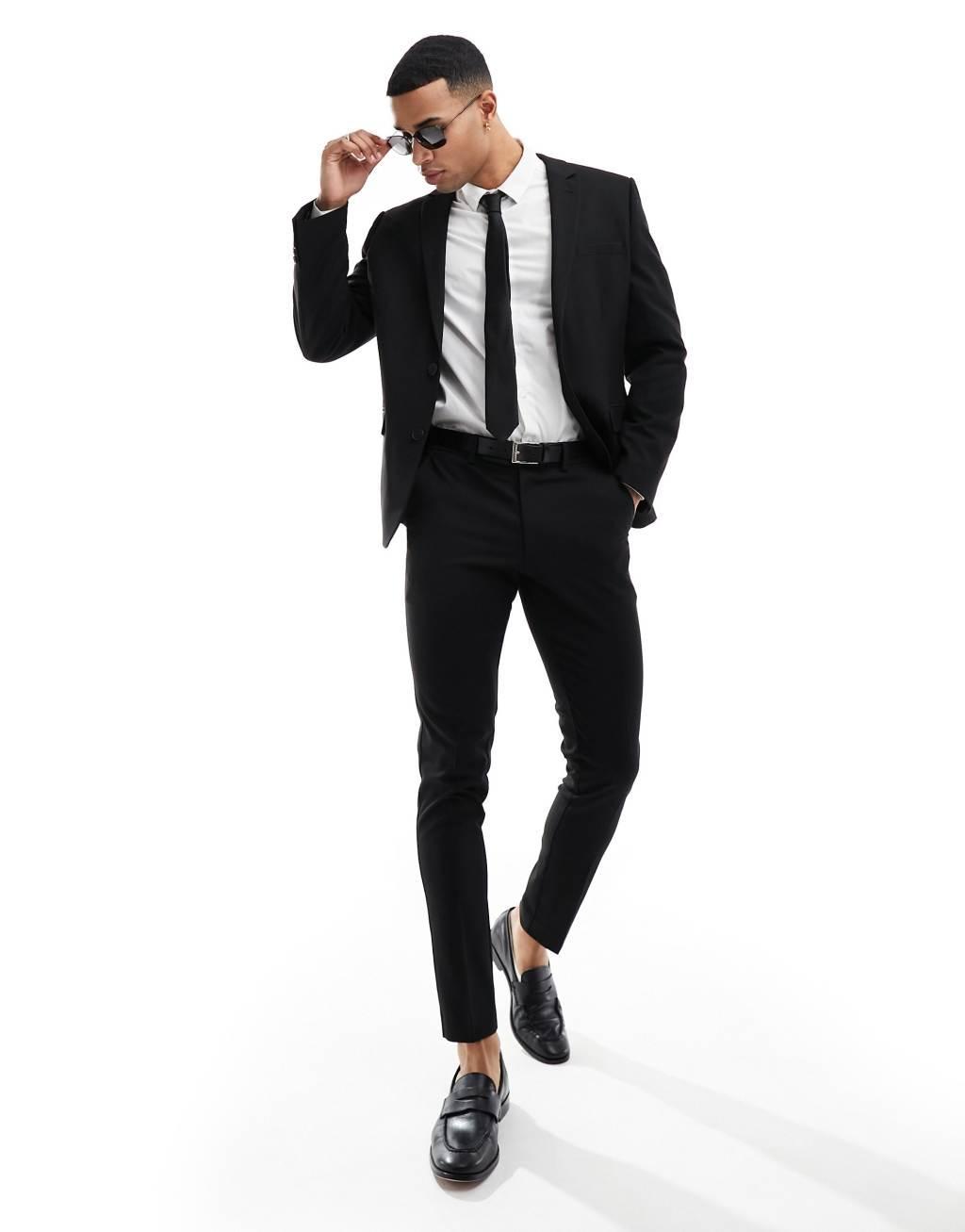 ASOS DESIGN skinny suit jacket in black twill Product Image