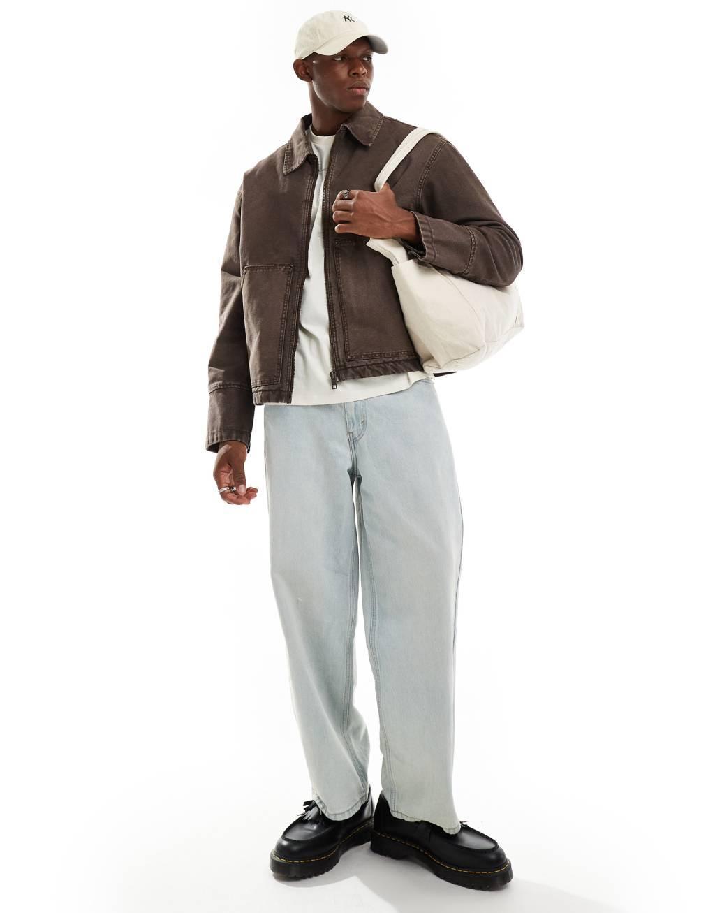 Weekday Alvaro relaxed jacket with front pockets in washed brown Product Image