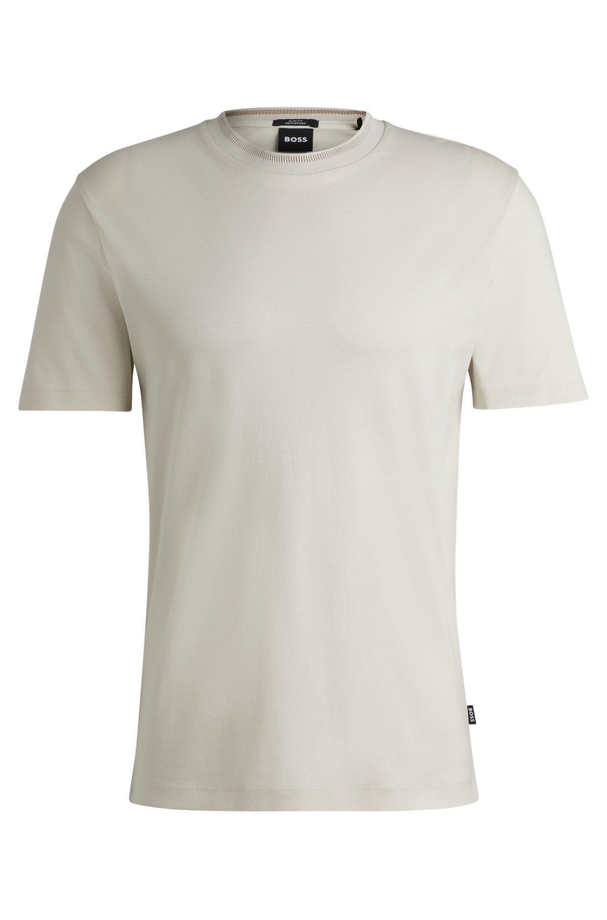 Mercerized-cotton slim-fit T-shirt with collar stripe Product Image