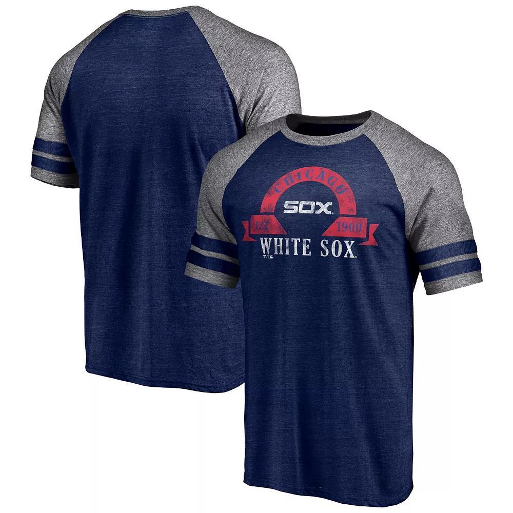 Men's Fanatics Branded Heather Navy Chicago White Sox Utility Two-Stripe Raglan Tri-Blend T-Shirt, Size: Small, Blue Product Image