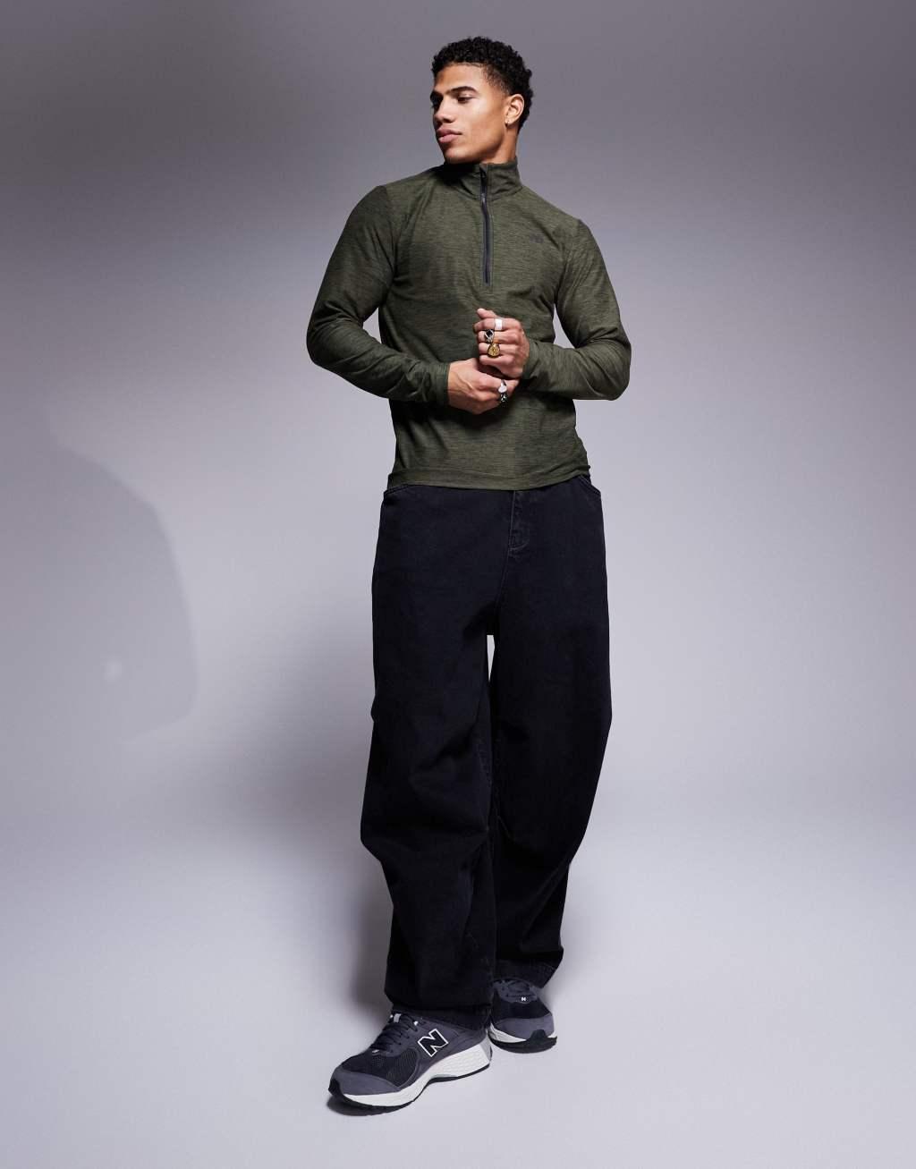 New Balance Sport space dye quarter zip long sleeve top in khaki Product Image