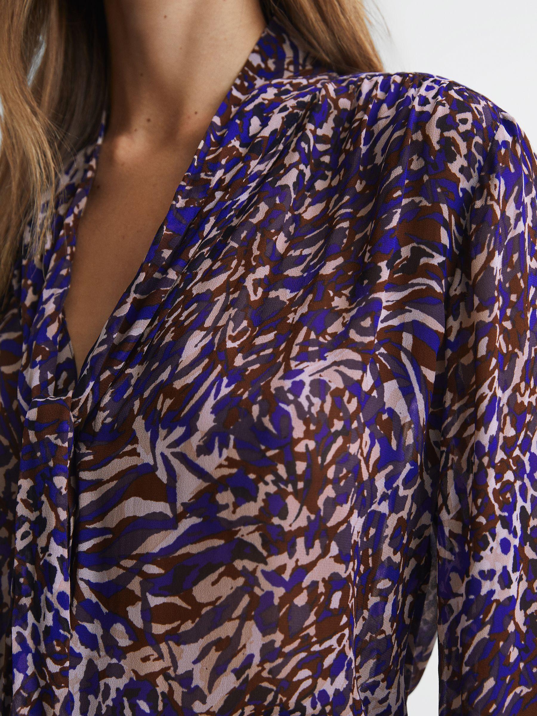 Animal Print Necktie Blouse in Blue Product Image