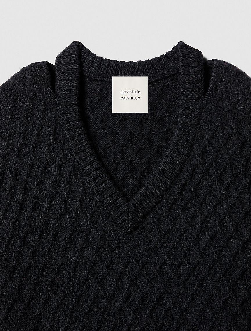 Calvin Klein Women's Merino Wool Cable Knit Relaxed Vest - Black - L Product Image