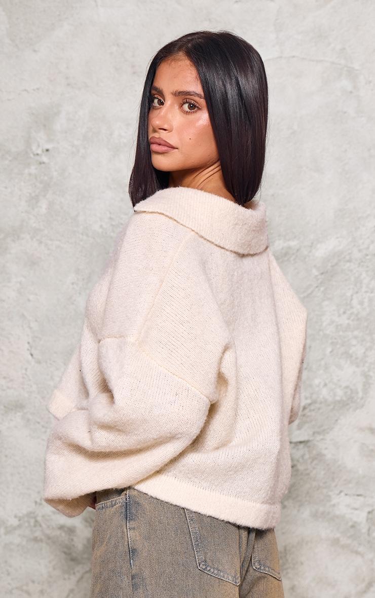 Petite Cream Blanket Stitch Detail Collar Knit Sweater Product Image