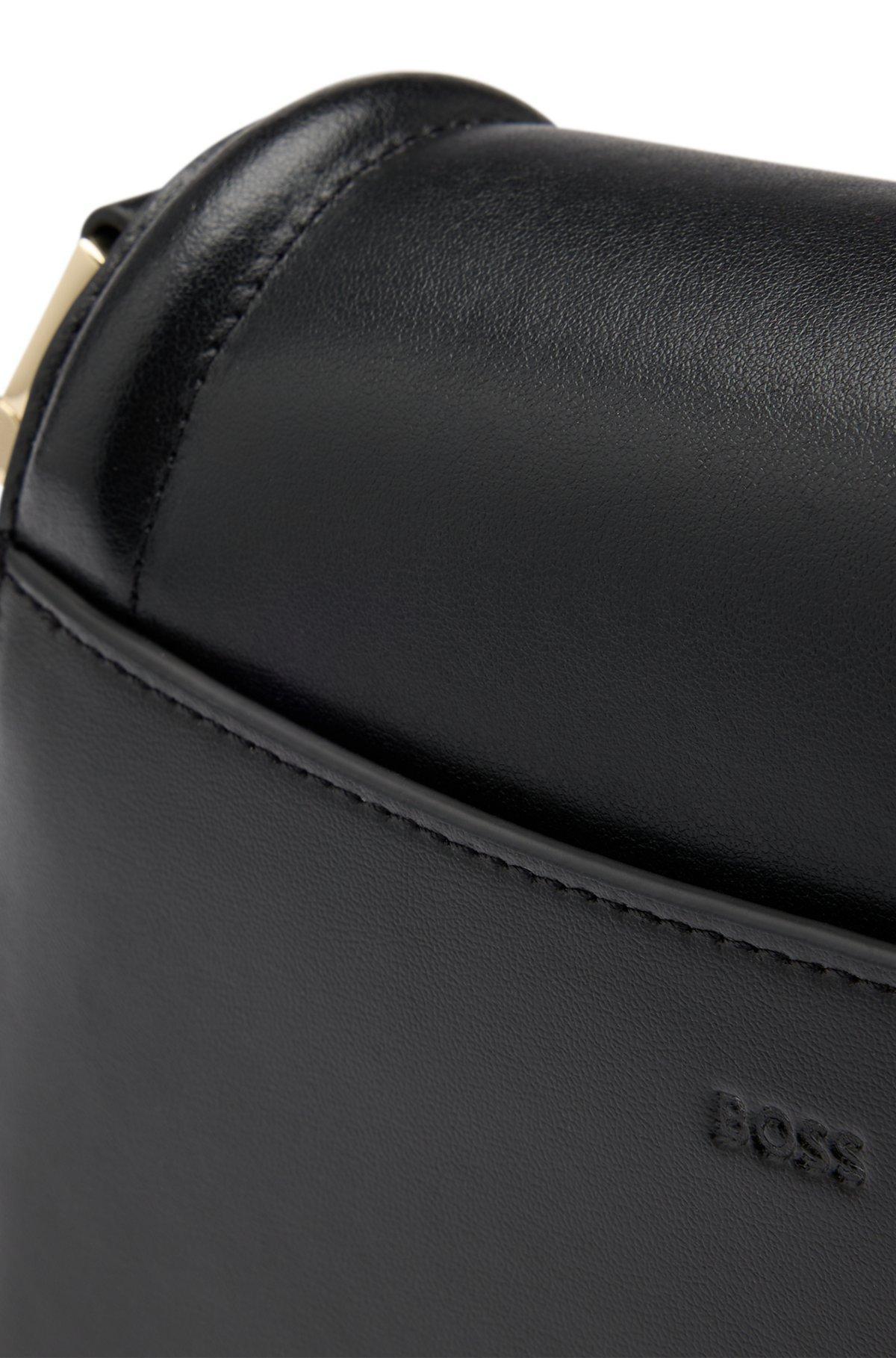 BOSS - Italian-leather saddle bag with signature hardware - Black Product Image