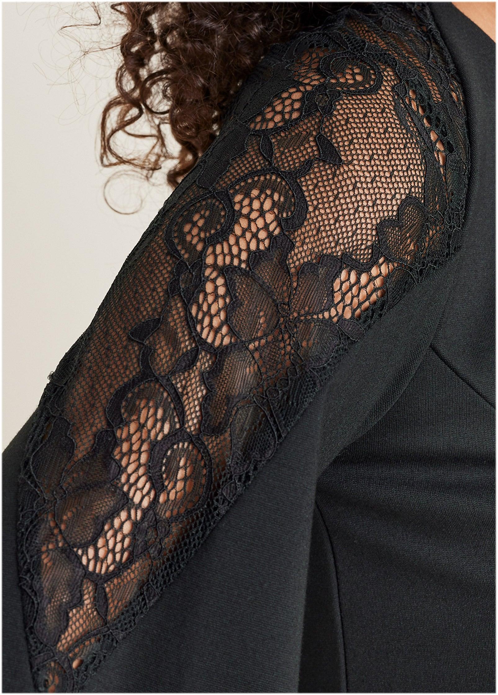 Ponte Lace Detail Jumpsuit  - Black Product Image