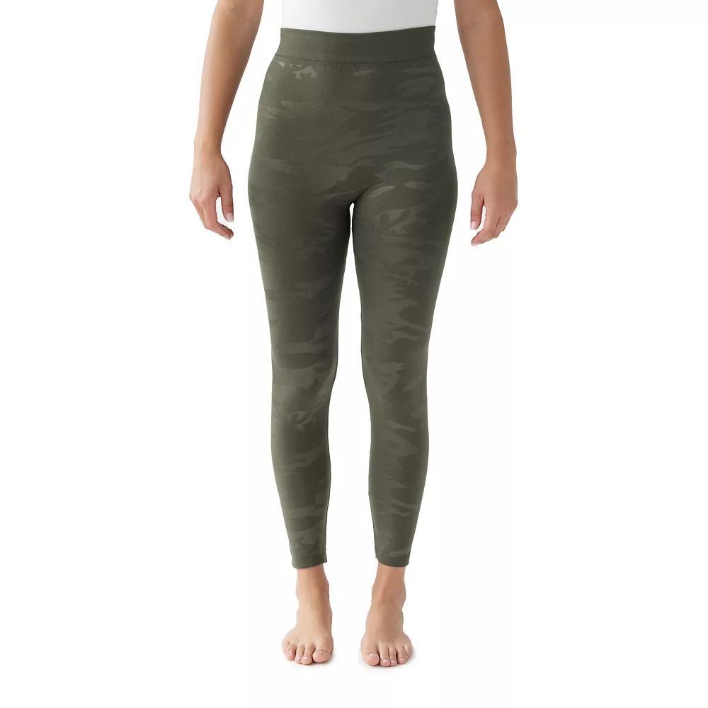 Women's MUK LUKS Fleece Lined Embossed Leggings, Size: Large-XL, Dark Green Camo Product Image