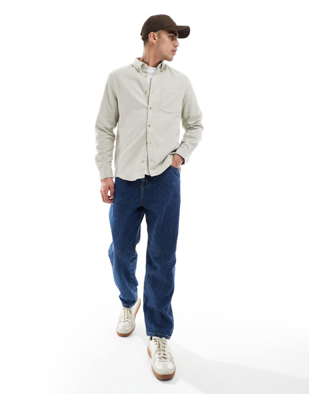 ASOS DESIGN brushed oxford regular shirt in stone Product Image