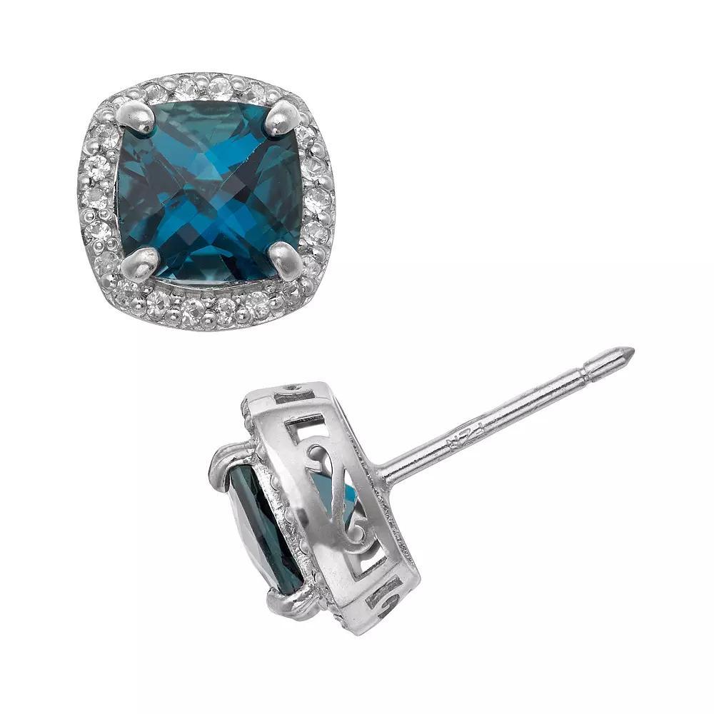 Designs by Gioelli Sterling Silver London Blue Topaz and Lab-Created White Sapphire Halo Stud Earrings, Women's, Multi Product Image