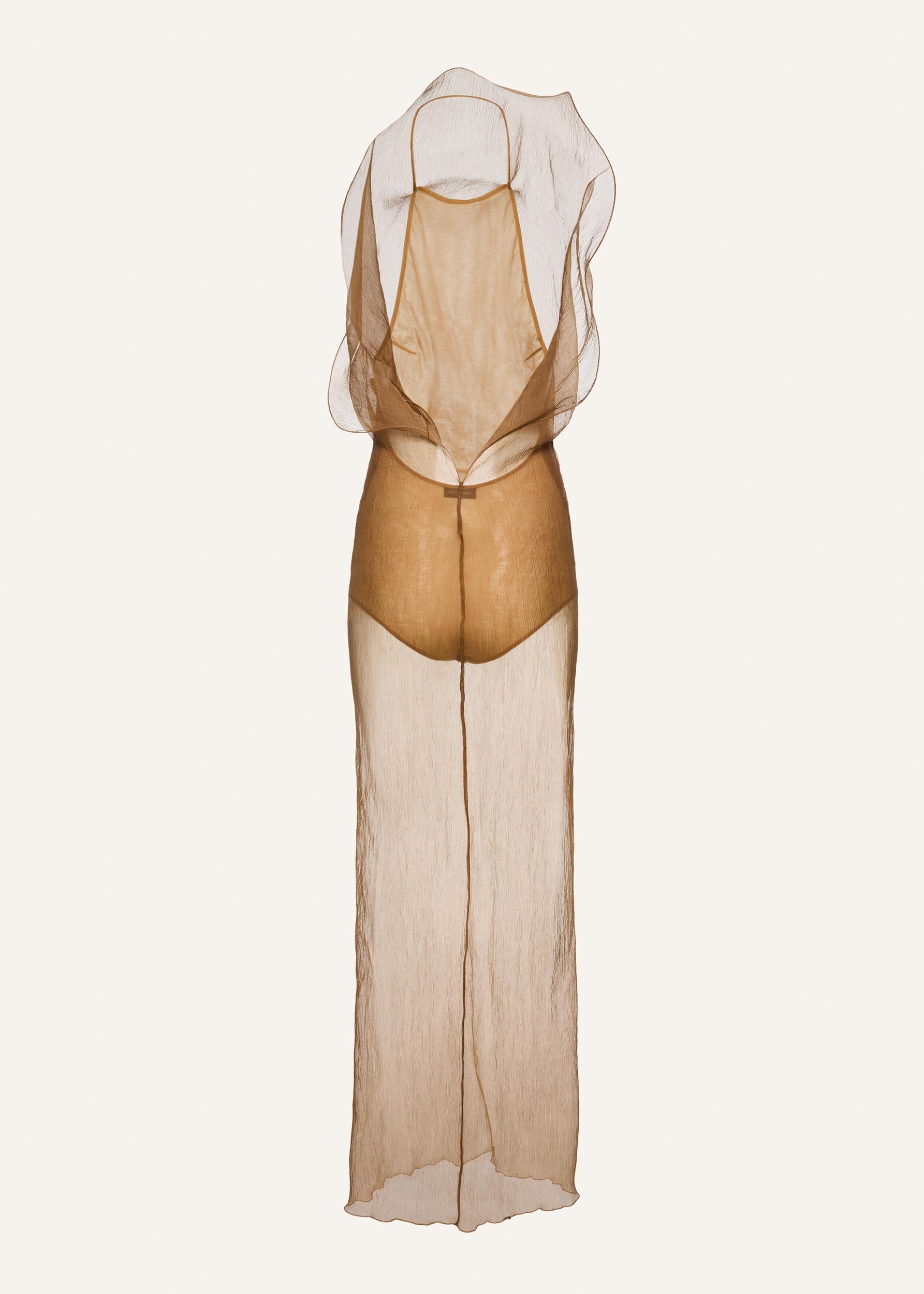 Silk organza gown in beige Product Image