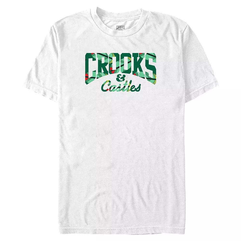 Men's Crooks And Castle Feather Print Logo Graphic Tee, Size: Small, White Green Product Image