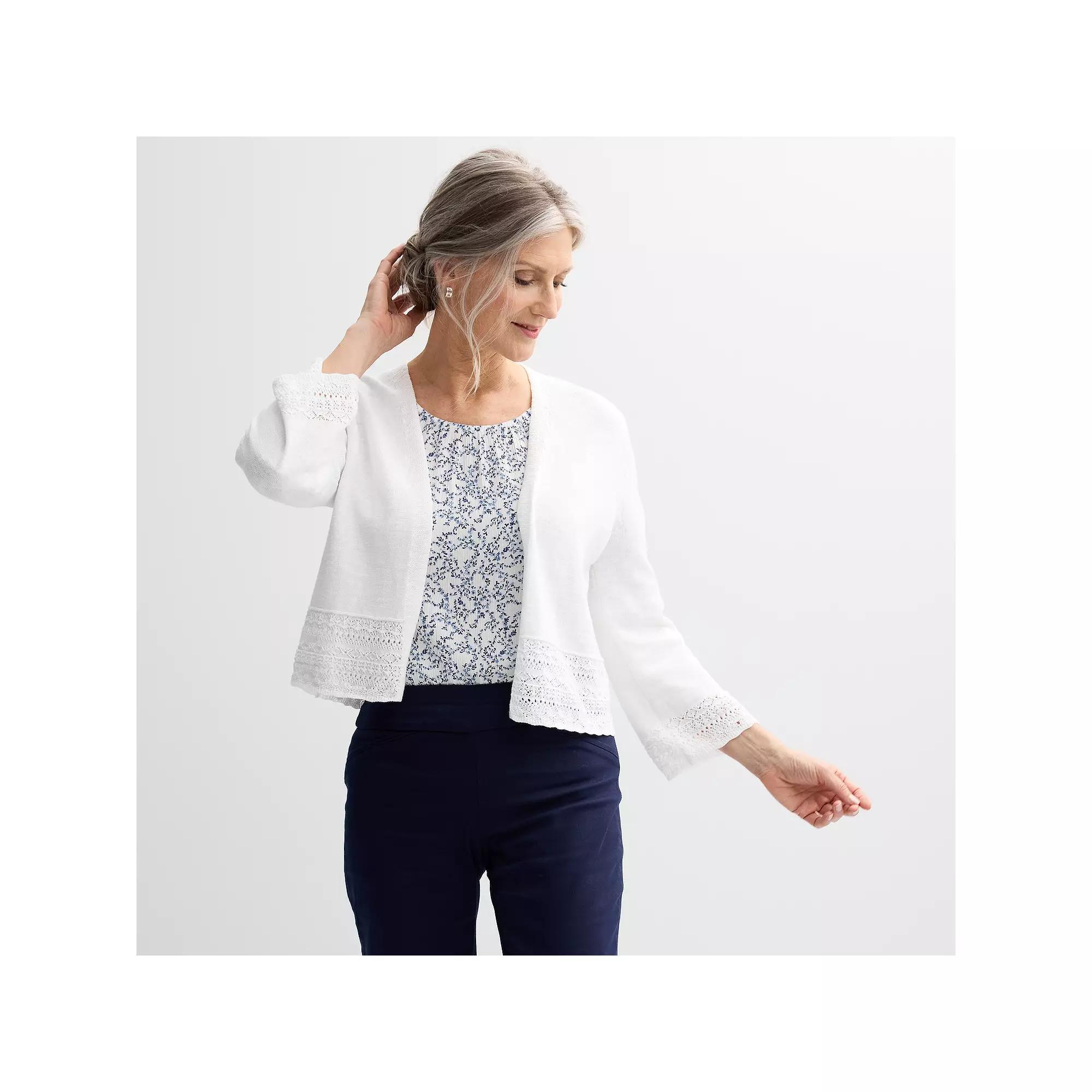 Womens Croft & Barrow Pointelle Hem Open-Front Cardigan Product Image
