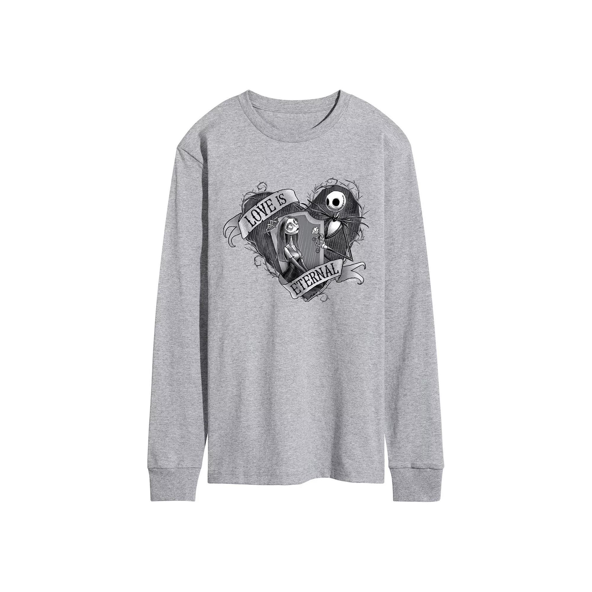 Disneys Nightmare At Christmas Jack Sally Mens Long Sleeve Graphic Tee Grey Gray Product Image