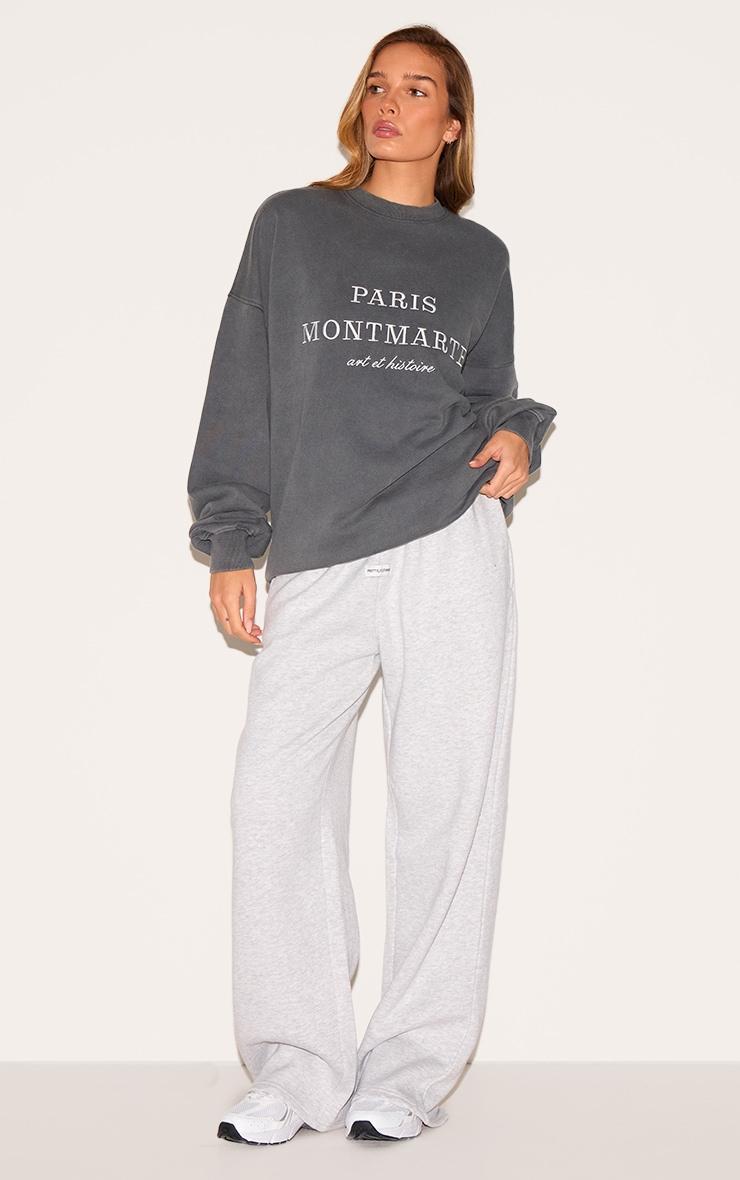 Charcoal Washed Paris Montmarte Print Oversized Sweatshirt Product Image