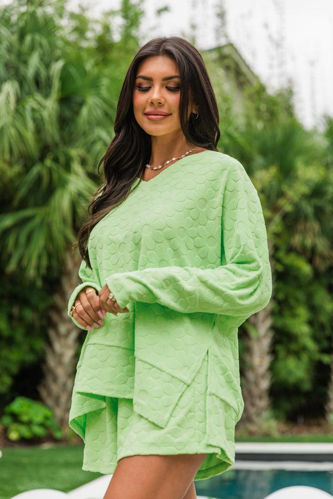 No Complaints Lime Green Floral Terry Cloth Top SALE Product Image