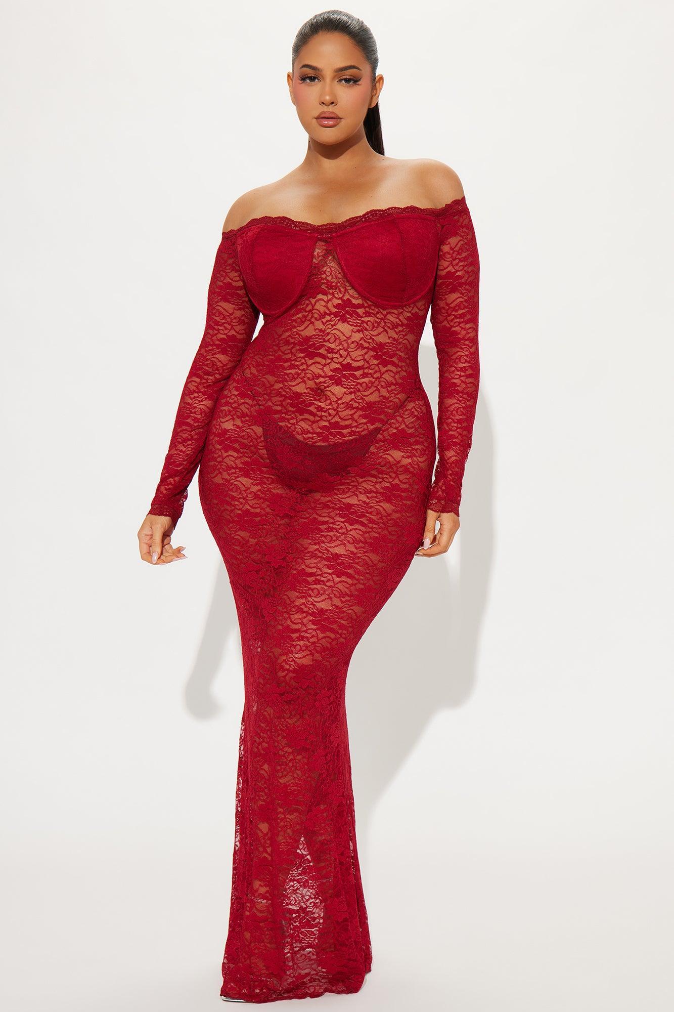 Serena Sheer Lace Maxi Dress - Wine Product Image