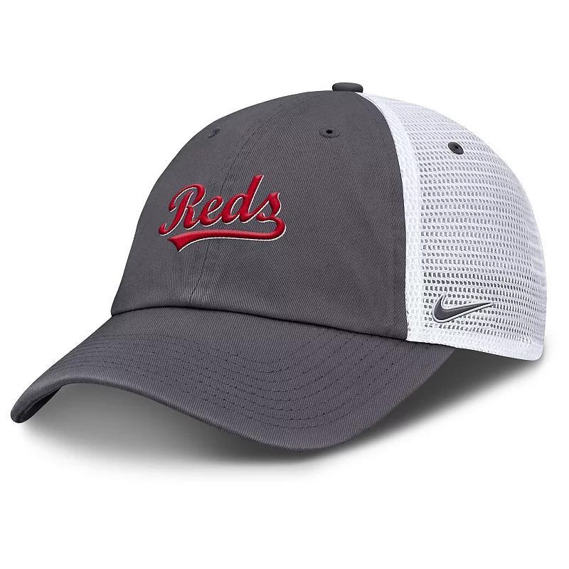 Men's Nike Gray Cincinnati Reds Wordmark Club Adjustable Trucker Hat, Size: Medium/Large, Red Grey Product Image