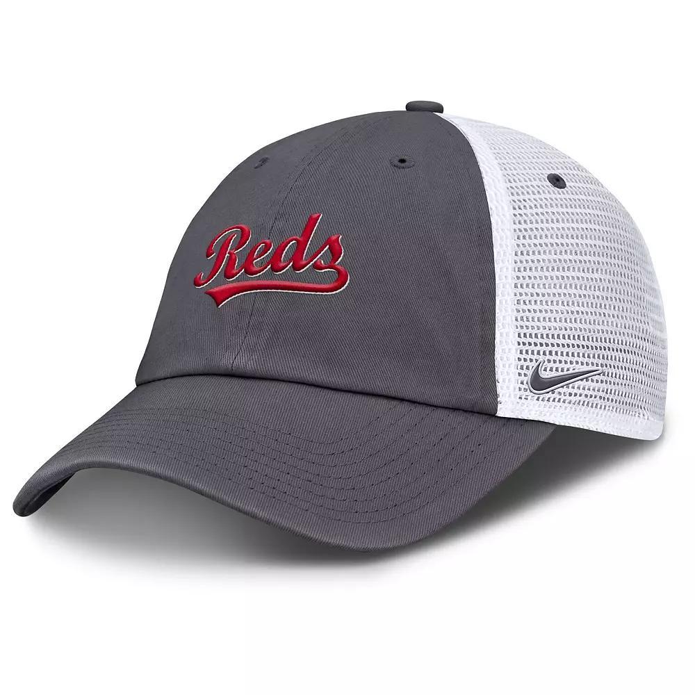 Men's Nike Gray Cincinnati Reds Wordmark Club Adjustable Trucker Hat, Size: Medium/Large, Red Grey Product Image
