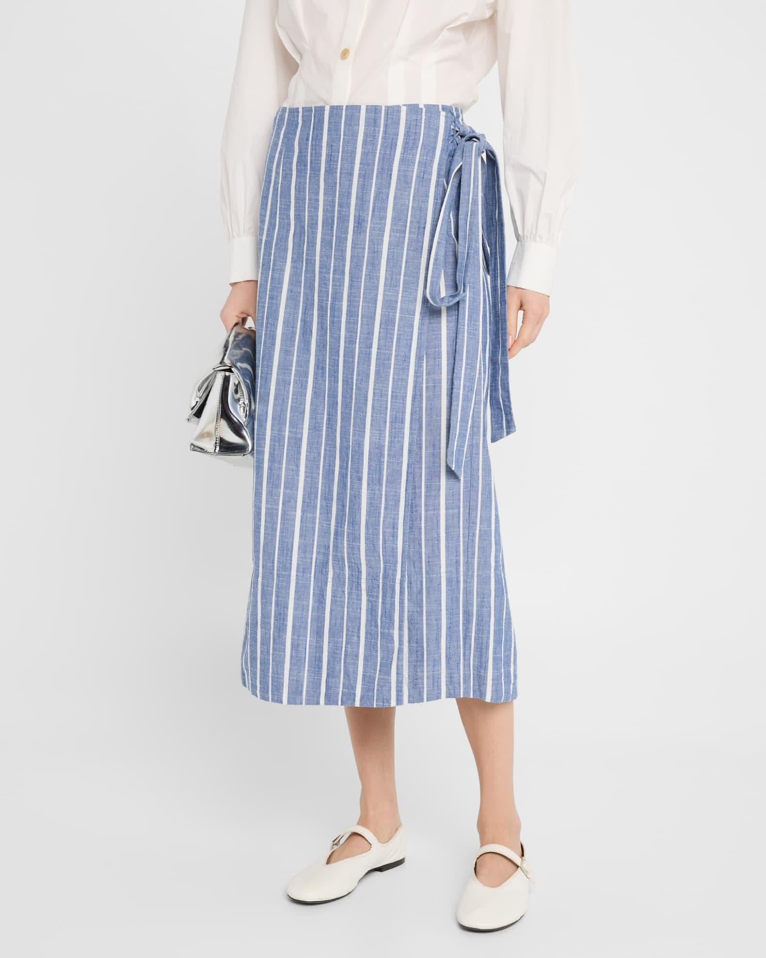 De Vera Striped Cotton Chambray Wrap Skirt Product Image