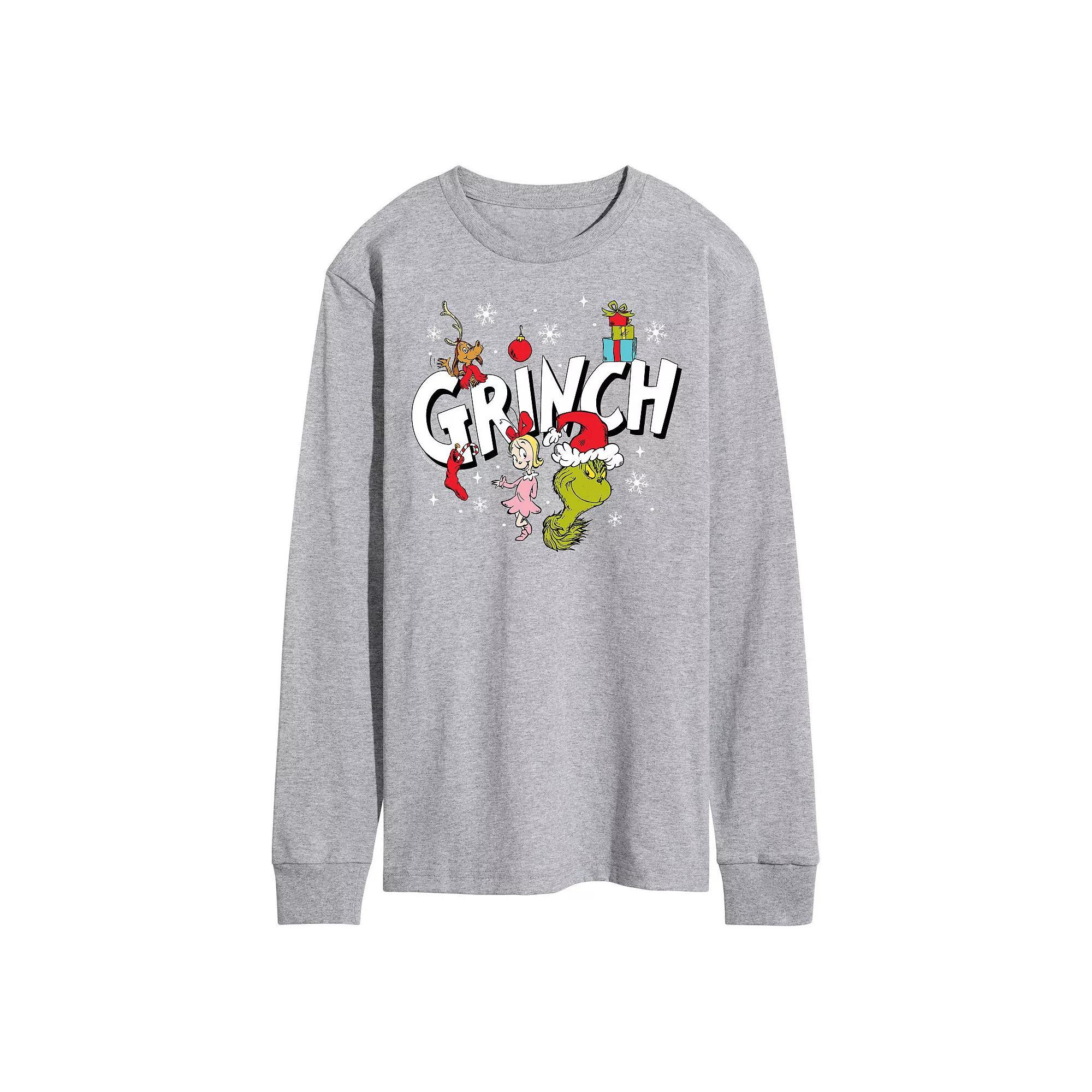 Men's Dr. Seuss Grinch Logo Long Sleeve Tee, Size: Large, Gray Product Image