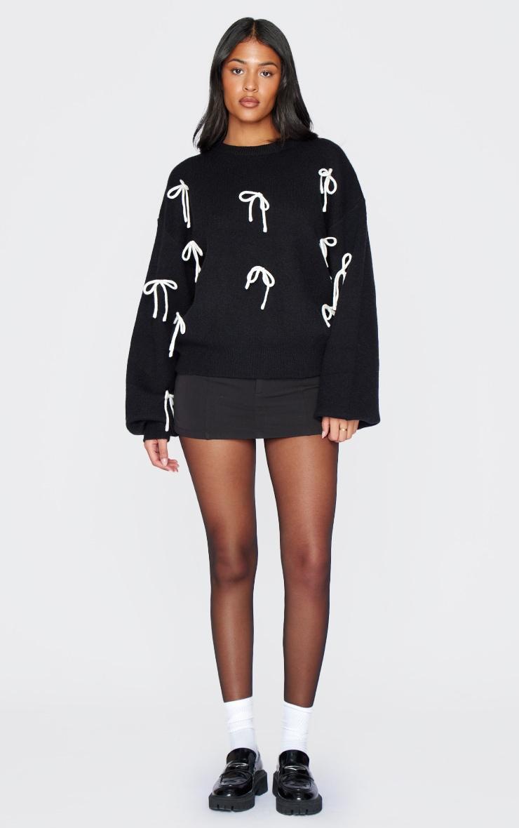 Tall Black Bow Detail Oversized Christmas Sweater Product Image
