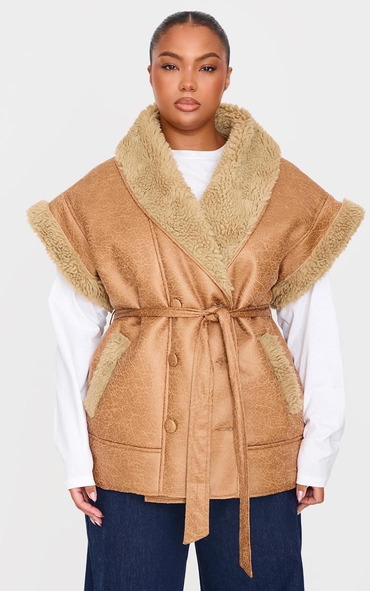 Plus Stone Washed Borg Trim Sleeveless Gillet Product Image