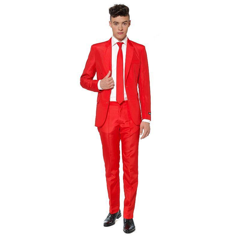 Men's Suitmeister Slim-Fit Solid Suit & Tie Set, Size: XL, Red Product Image