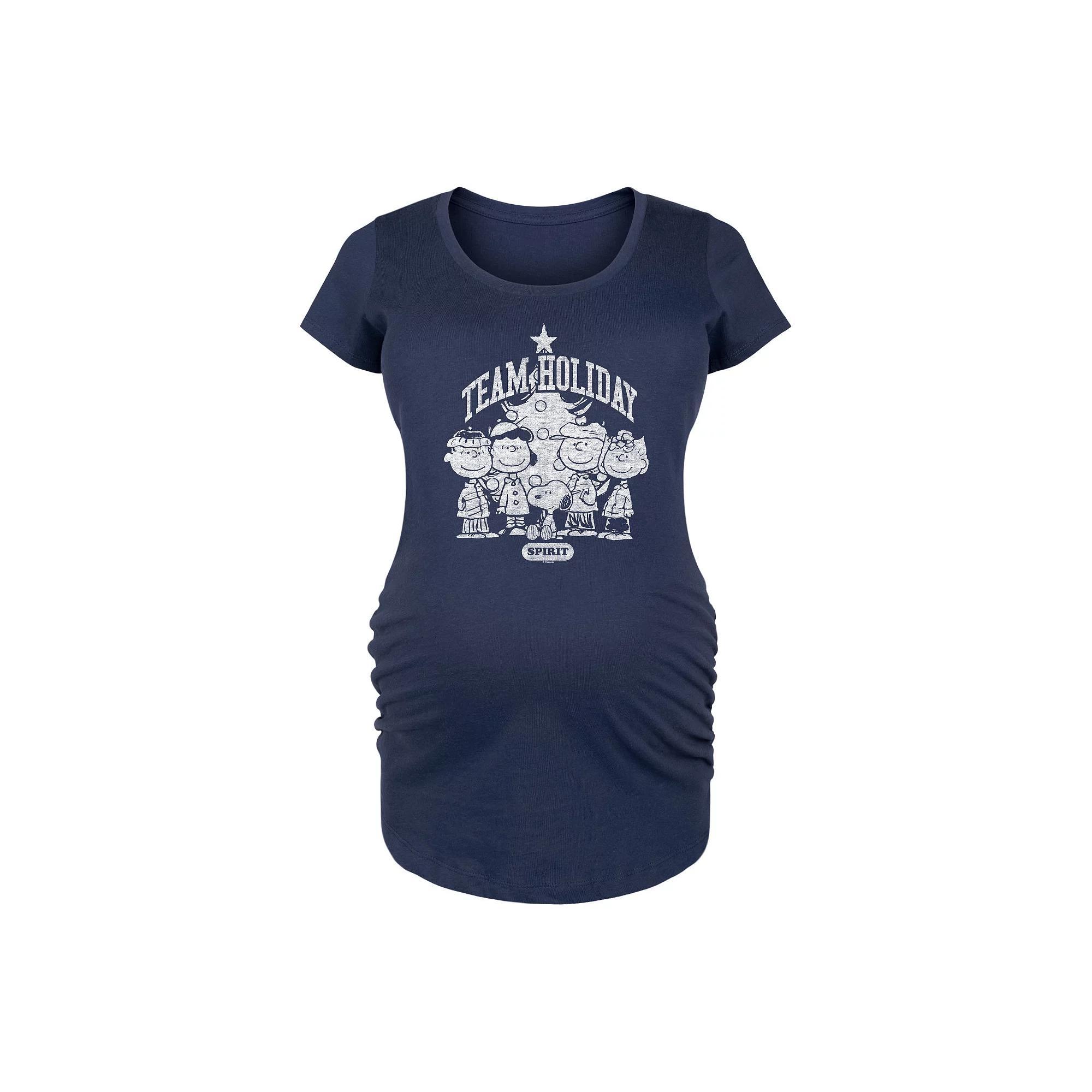 Maternity Peanuts Team Holiday Spirit Graphic Tee, Womens Grey Dark Red Product Image
