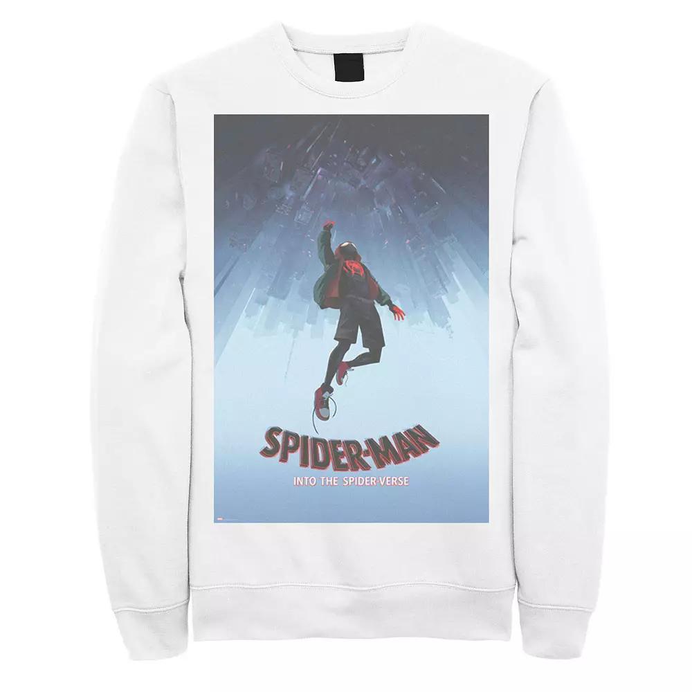 Men's Marvel Spiderverse Upside Down City Poster Graphic Fleece Pullover, Size: XL, White Product Image