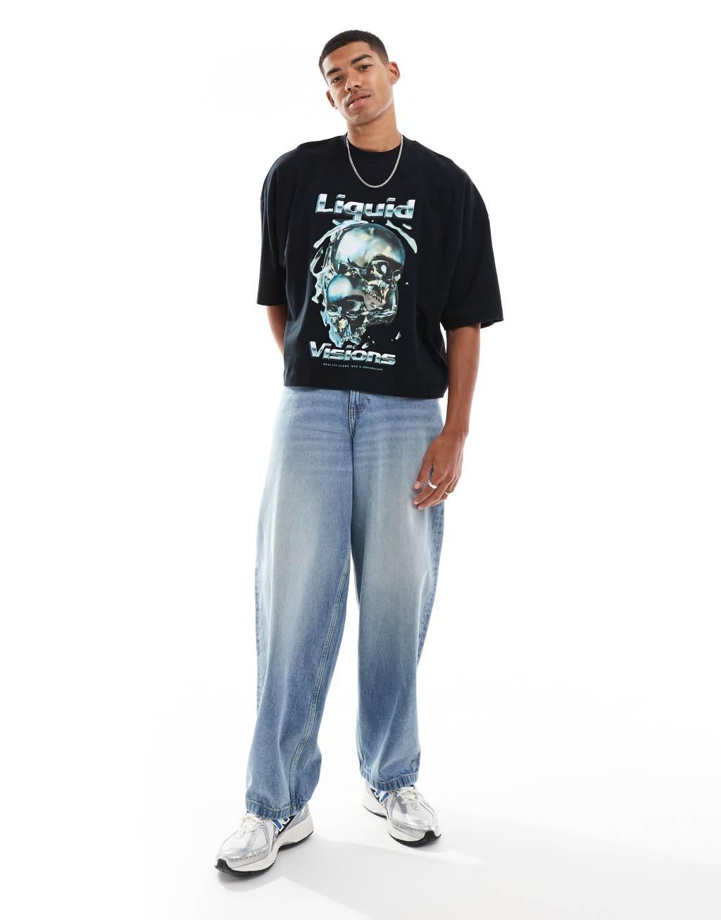 ASOS DESIGN extreme oversized t-shirt in heavyweight 220gsm black with front print Product Image