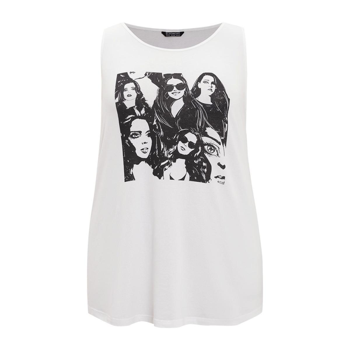 Plus Size Figure Print Sleeveless Tank Top Women White Casual Dailywear Tank Tops Camis BloomChic 18-20/2X Product Image