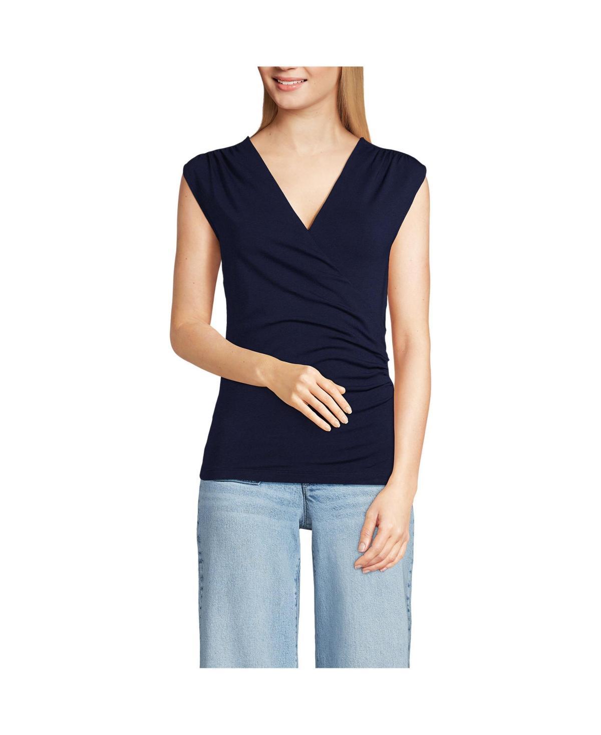 Womens Lands End Lightweight Jersey Wrap Front Top Product Image