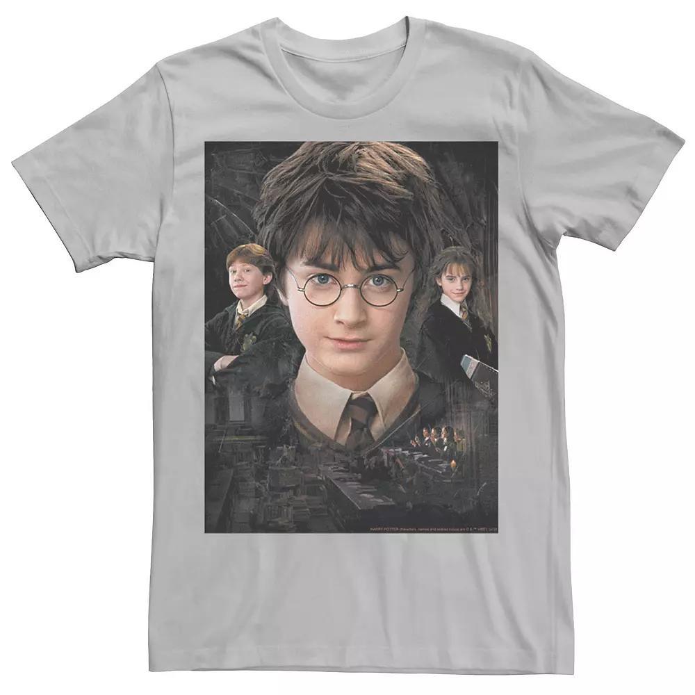 Mens Harry Potter Chamber Of Secrets Harry Ron Hermione Poster Graphic Tee Athletic Grey Product Image