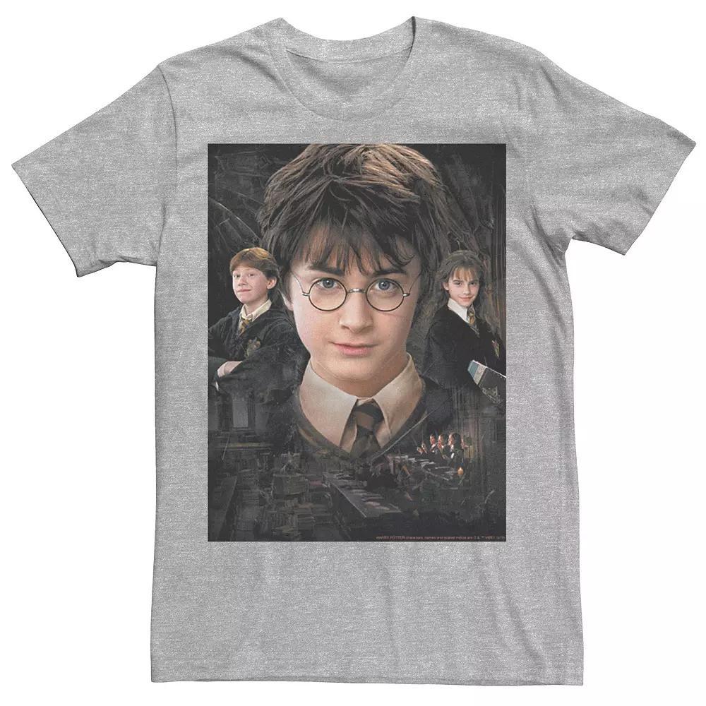 Mens Harry Potter Chamber Of Secrets Harry Ron Hermione Poster Graphic Tee Athletic Grey Product Image