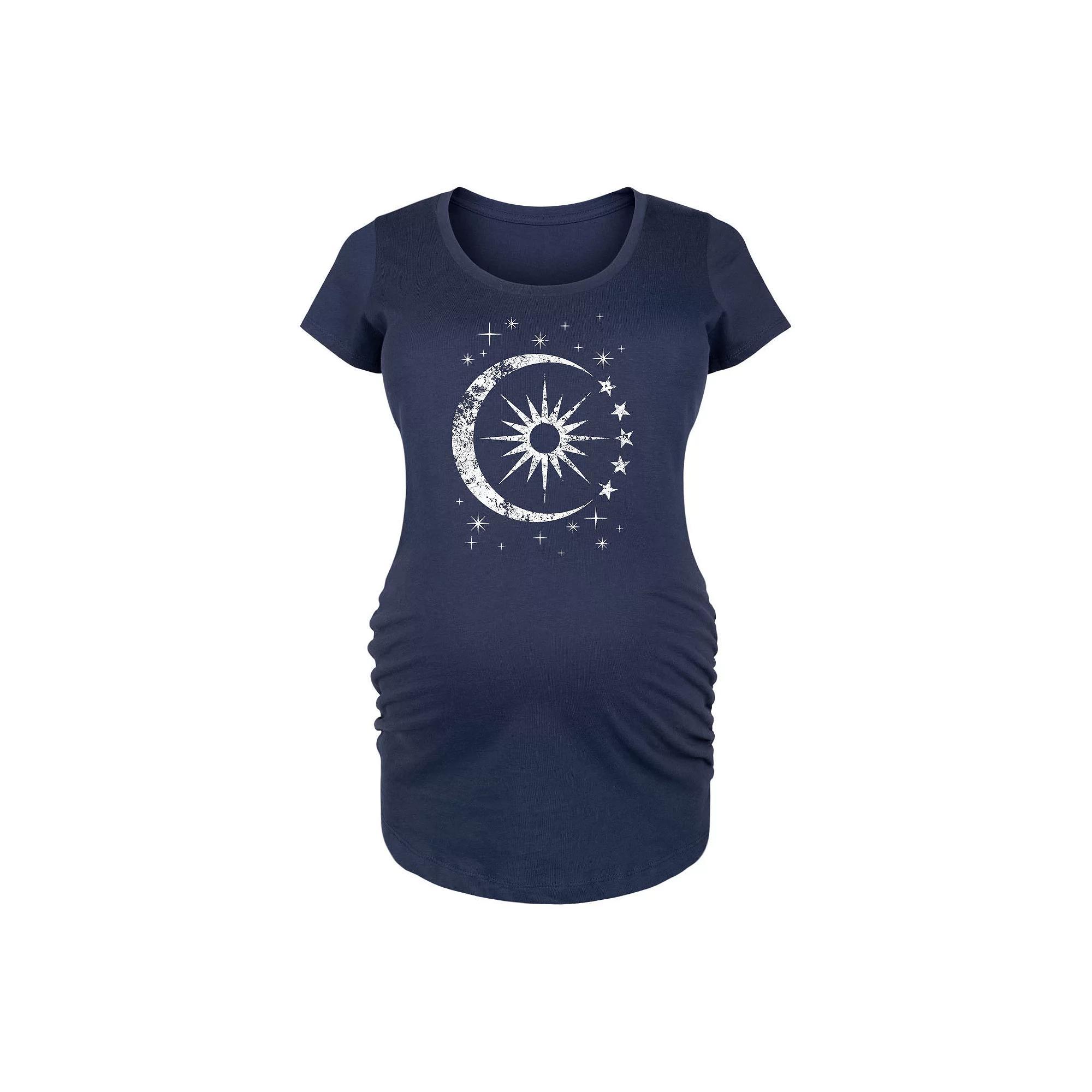 Maternity Celestial Sun Moon Scene Graphic Tee, Womens Blue Product Image