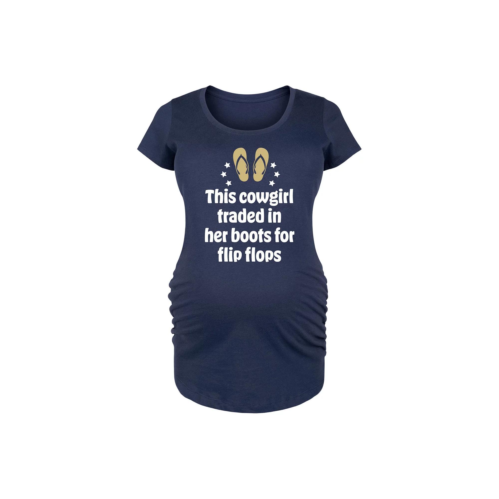 Maternity Cowgirl Boots For Flip Flops Graphic Tee, Womens Blue Product Image