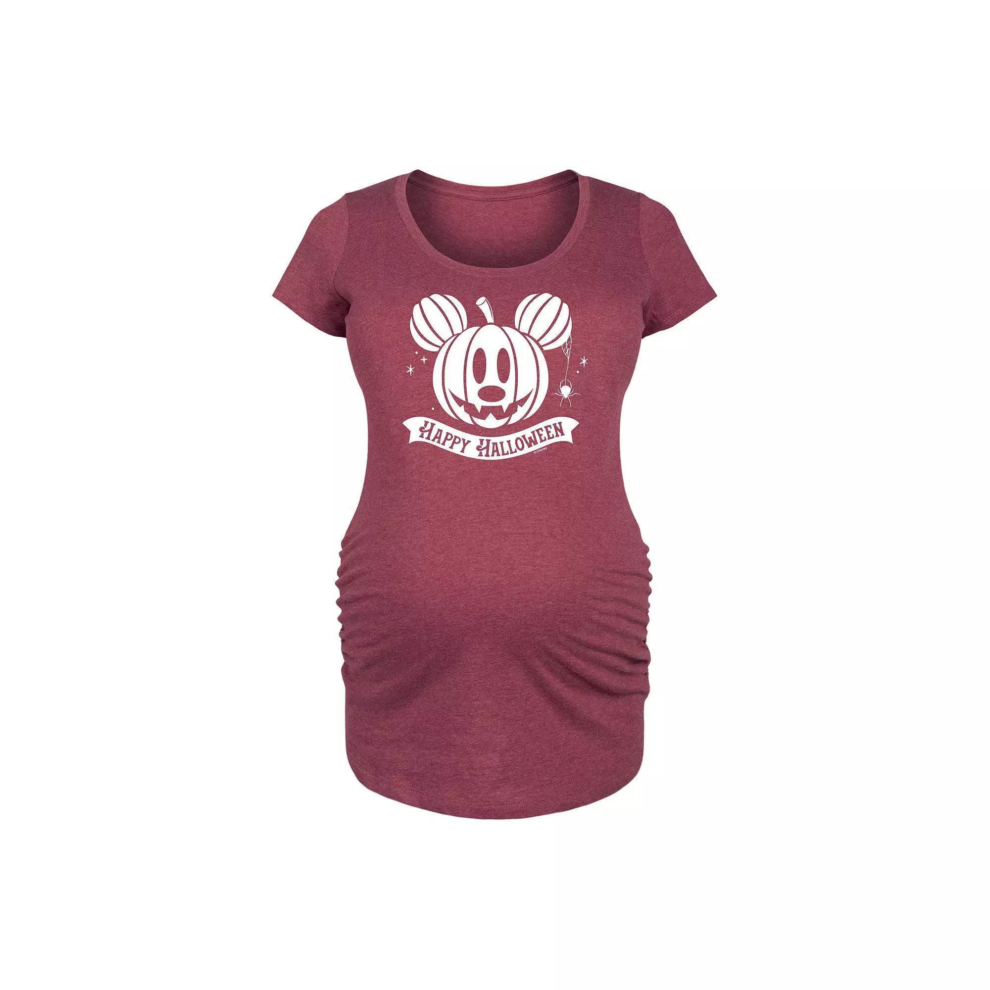 Disneys Mickey Mouse Maternity Happy Halloween Pumpkin Graphic Tee, Womens Grey Dark Red Product Image