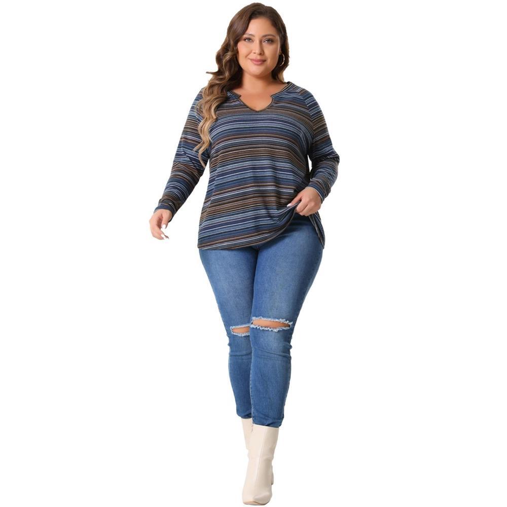 Agnes Orinda Women's Plus Size Long Sleeve Notch V-Neck Casual Fall Winter Blouses Product Image
