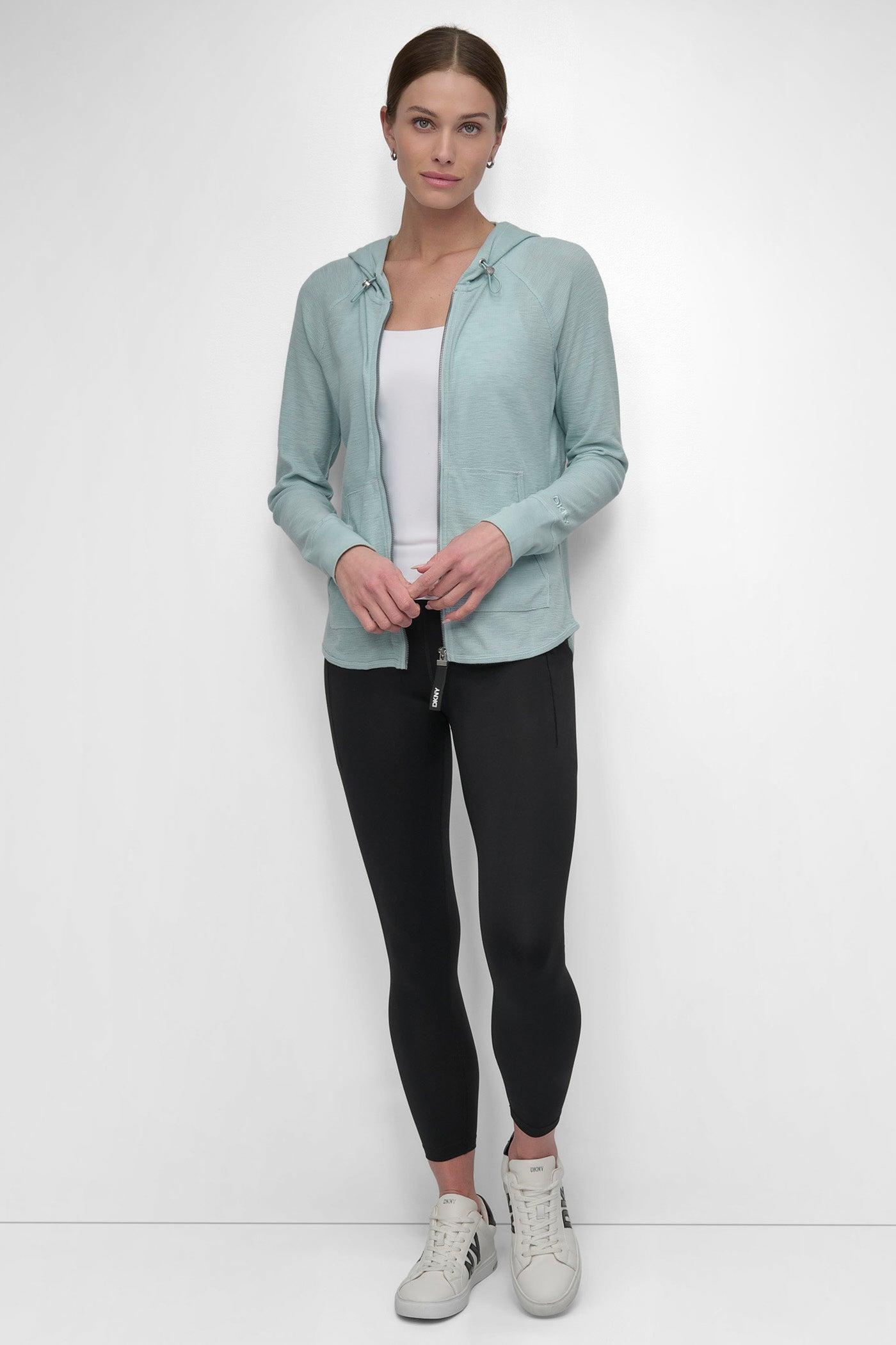 FULL ZIP MINI SLUB WAFFLE HOODIE WITH POCKETS Product Image