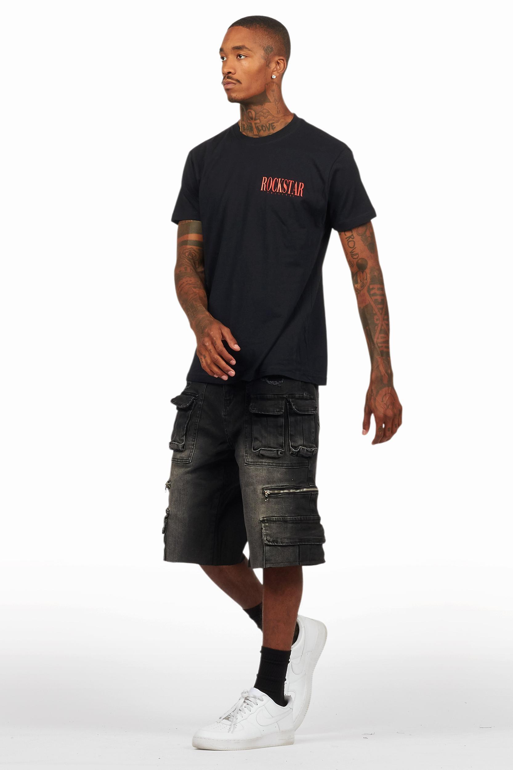 Raffer Navy T-Shirt/Raw Edge Short Set Male Product Image