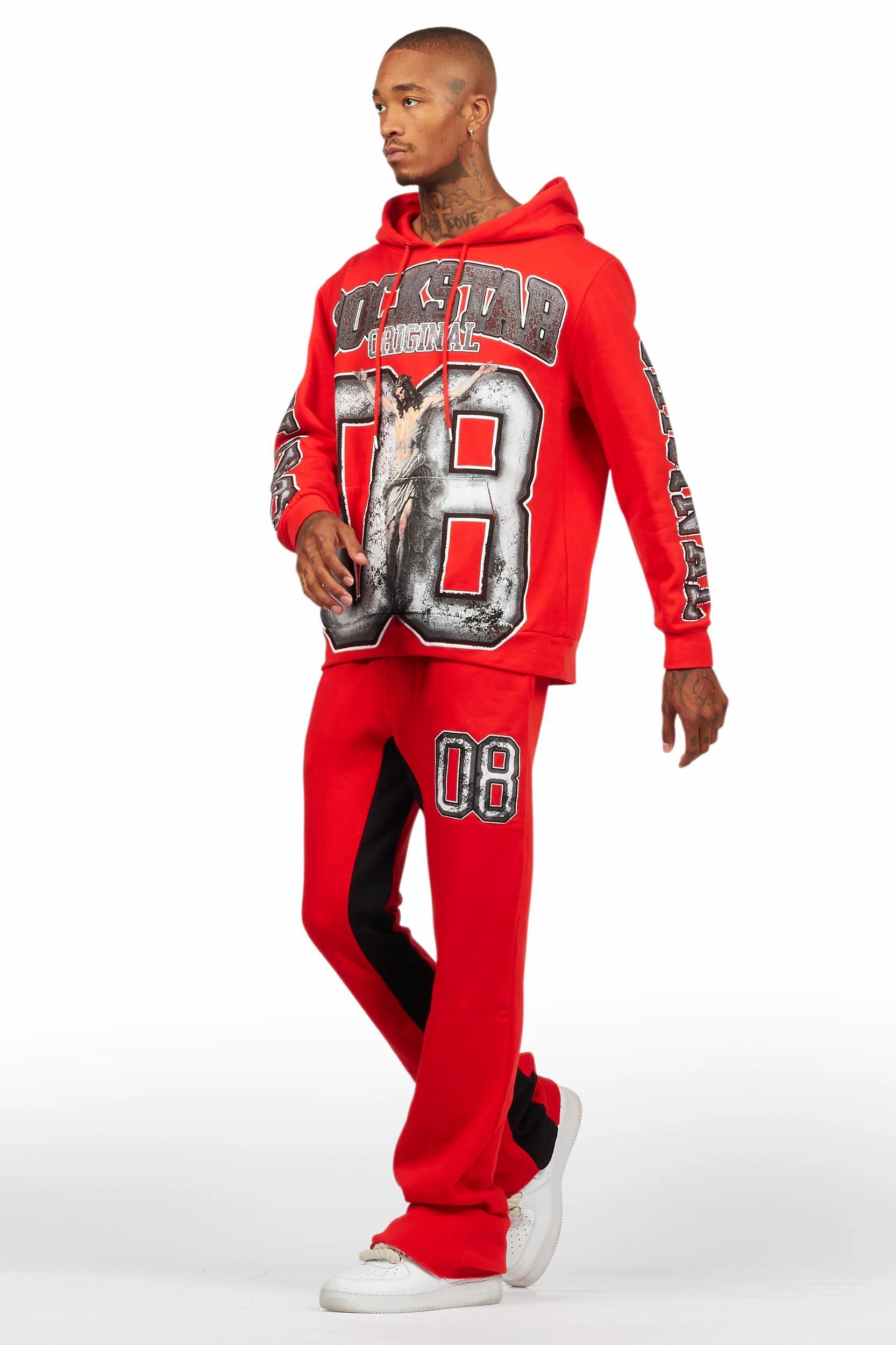 Fields Red/White Baggy Hoodie Track Set Male Product Image