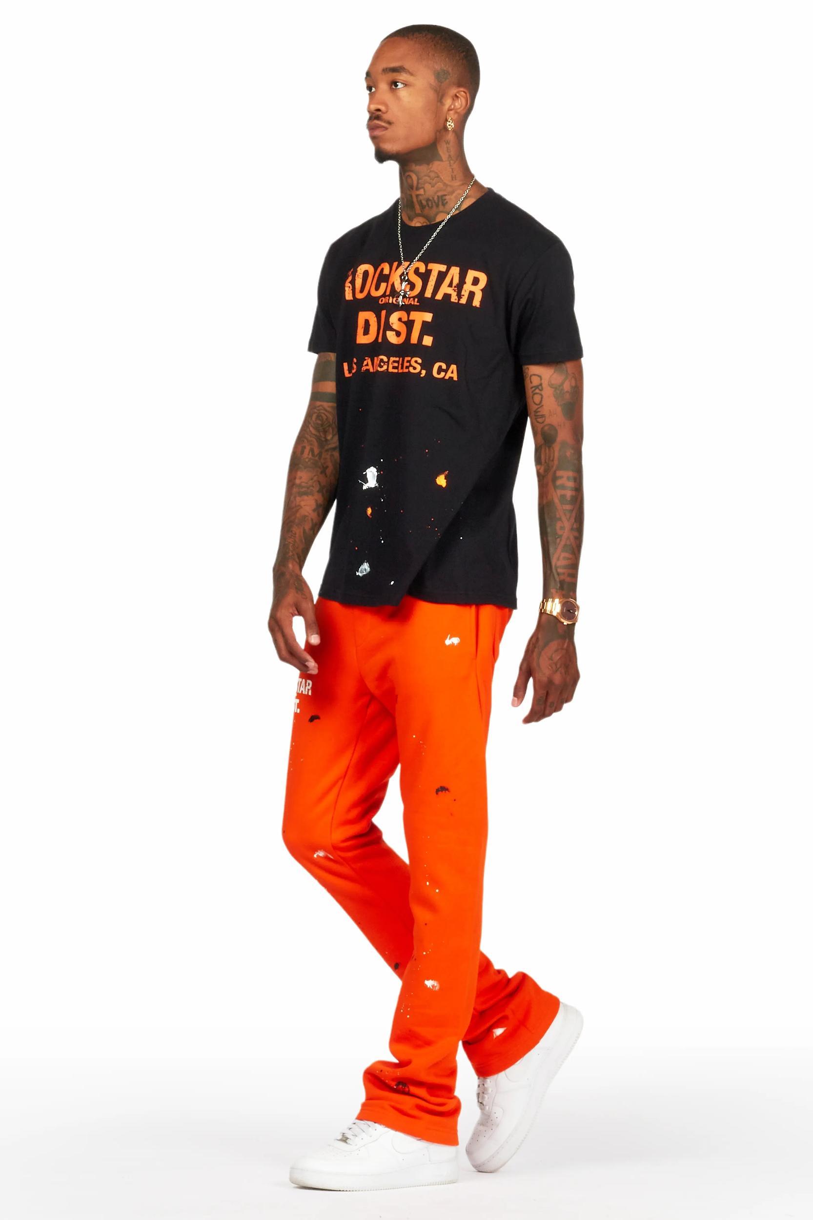 Scottie Black/Orange T-Shirt/Stacked Flare Track Pant Set Male Product Image