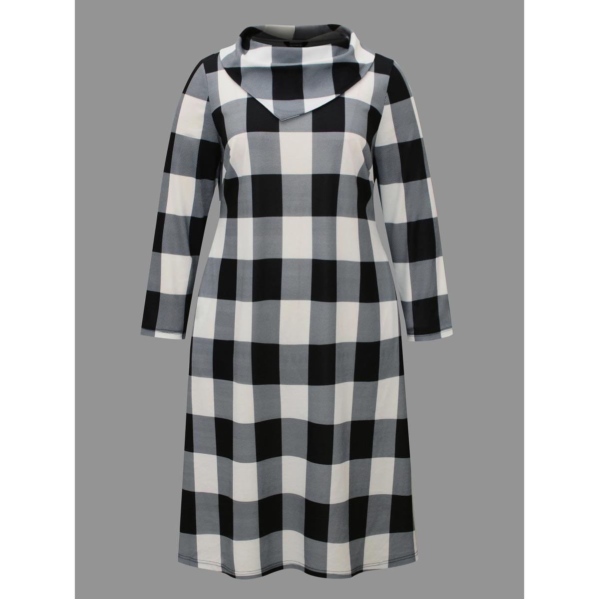 Plus Size Plaid Ruffled Collar Pocket Midi Dress Black Women Casual Non Ruffled collar Long Sleeve Curvy BloomChic 18-20/2X Product Image